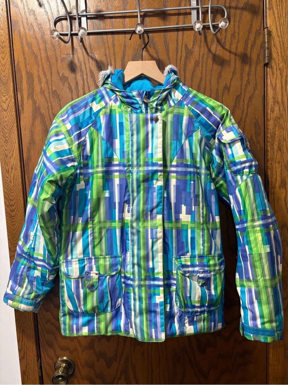 Spyder 5258-11 Kids Blue & Green Plaid Insulated Ski Jacket size 16